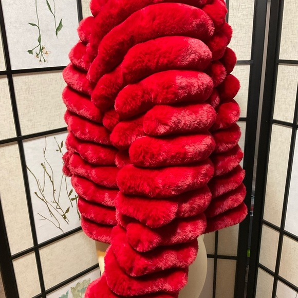 Nina Leonard Red Faux Fur Short Jacket Size M - Picture 2 of 10